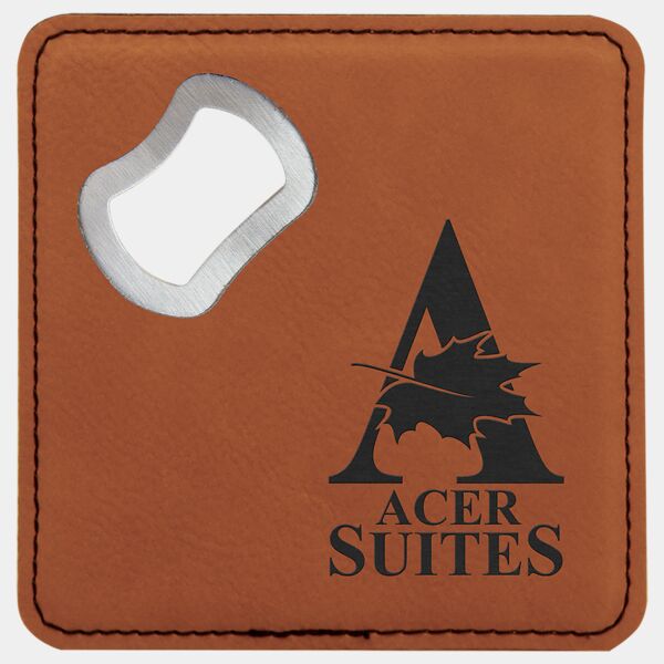 4" x 4" Square Leatherette Bottle Opener Coaster Thumbnail