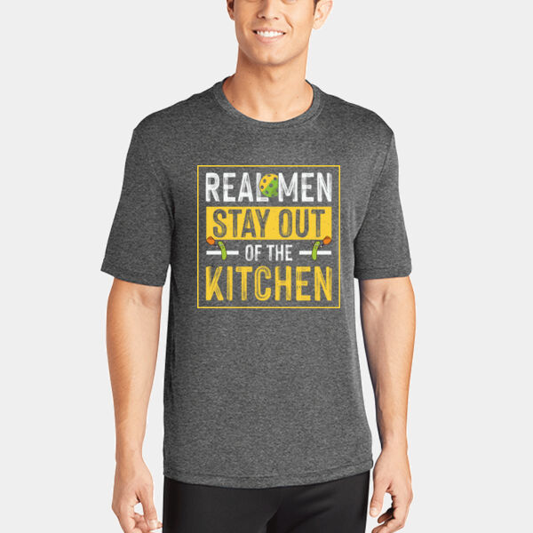 Real Men Stay Out of the Kitchen Performance Tee with Pickle in the Middle Logo on Left Sleeve Thumbnail